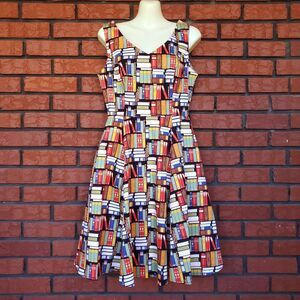 Eva Rose Book Print Dress Size M Fit & Flare Books Librarian Reader Made in USA